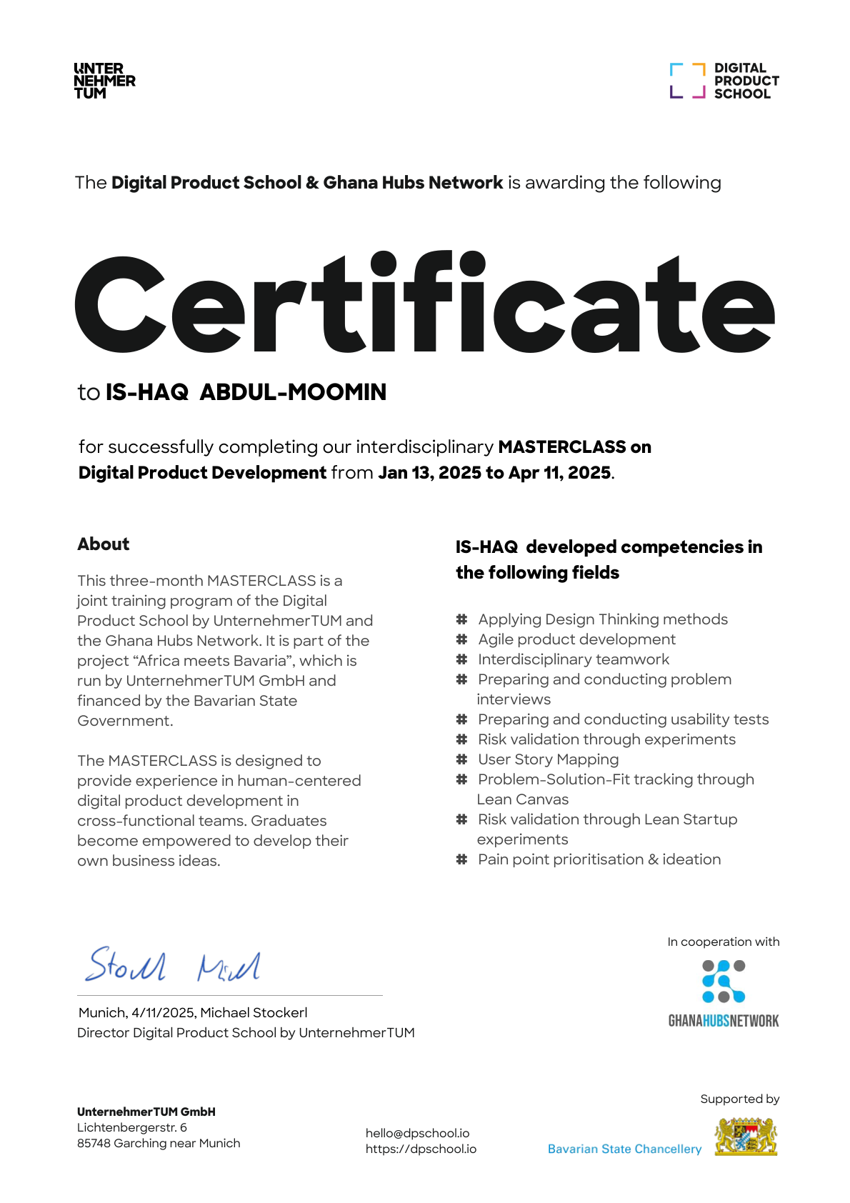 Preview of the certificate